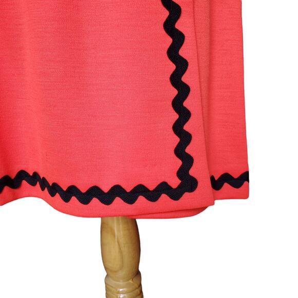 Vintage Wool Dress Red Black Faux Wrap Back Zip Pure New Wool Fits a XS/S - Picture 4 of 11